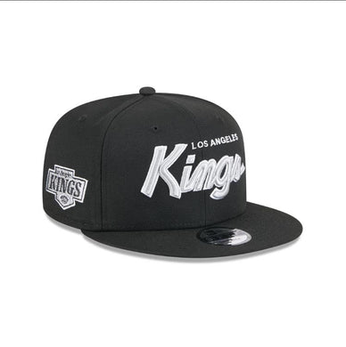 Los Angeles Kings New Era NHL 9FIFTY 950 Snapback Cap Hat Black Crown/Visor Silver/White Script/Text Logo
