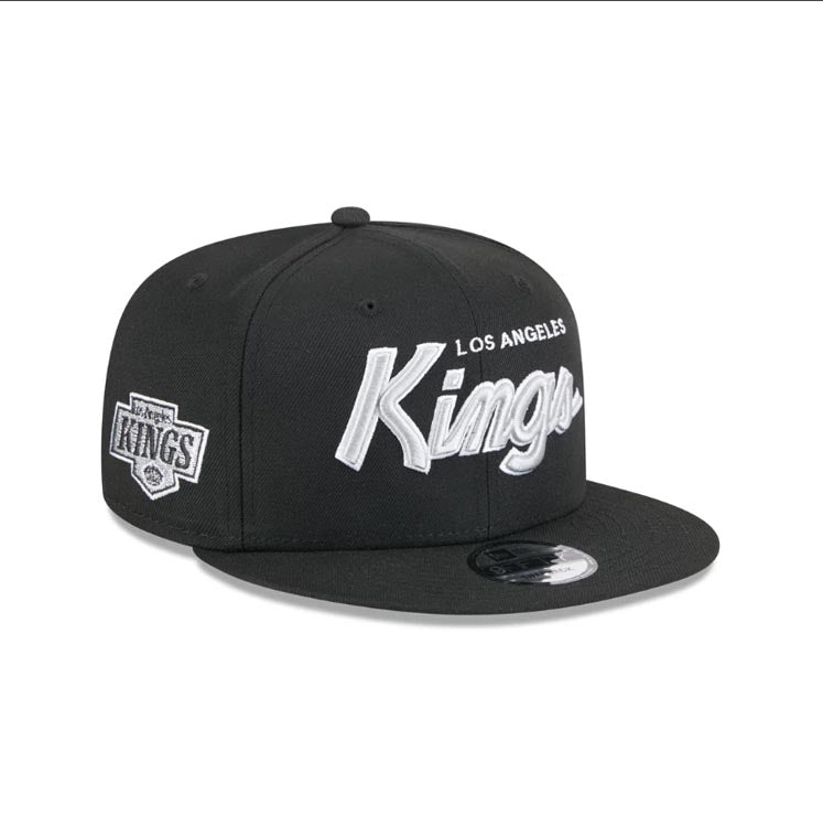 Los Angeles Kings New Era NHL 9FIFTY 950 Snapback Cap Hat Black Crown/Visor Silver/White Script/Text Logo