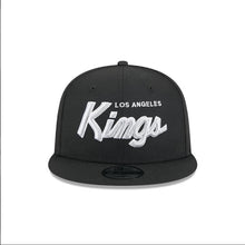 Load image into Gallery viewer, Los Angeles Kings New Era NHL 9FIFTY 950 Snapback Cap Hat Black Crown/Visor Silver/White Script/Text Logo
