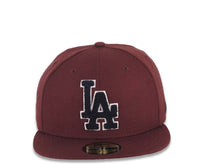 Load image into Gallery viewer, Los Angeles Dodgers New Era MLB 59FIFTY 5950 Fitted Cap Hat Maroon Crown/Visor Black/White Logo (Chenille)
