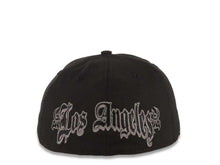 Load image into Gallery viewer, Los Angeles Dodgers New Era MLB 59FIFTY 5950 Fitted Old English Writing Cap Hat Black Crown/Visor Black/Gray Side Corner Logo
