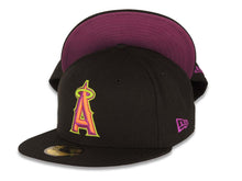 Load image into Gallery viewer, Los Angeles Anaheim Angels New Era MLB 59FIFTY 5950 Fitted Cap Hat Black Crown/Visor Neon Orange/Magenta/Lime Green Halo Logo 
