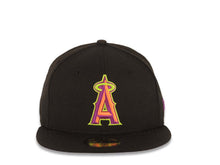 Load image into Gallery viewer, Los Angeles Anaheim Angels New Era MLB 59FIFTY 5950 Fitted Cap Hat Black Crown/Visor Neon Orange/Magenta/Lime Green Halo Logo 
