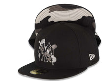 Load image into Gallery viewer, New York Yankees New Era MLB 59FIFTY 5950 Fitted Cap Hat Black Crown/Visor Black/White Splatter Logo Camo UV
