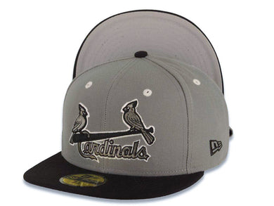 St. Louis Cardinals New Era MLB 59FIFTY 5950 Fitted 2 Birds Cap Hat Gray Crown Black Visor Gray/Black Logo