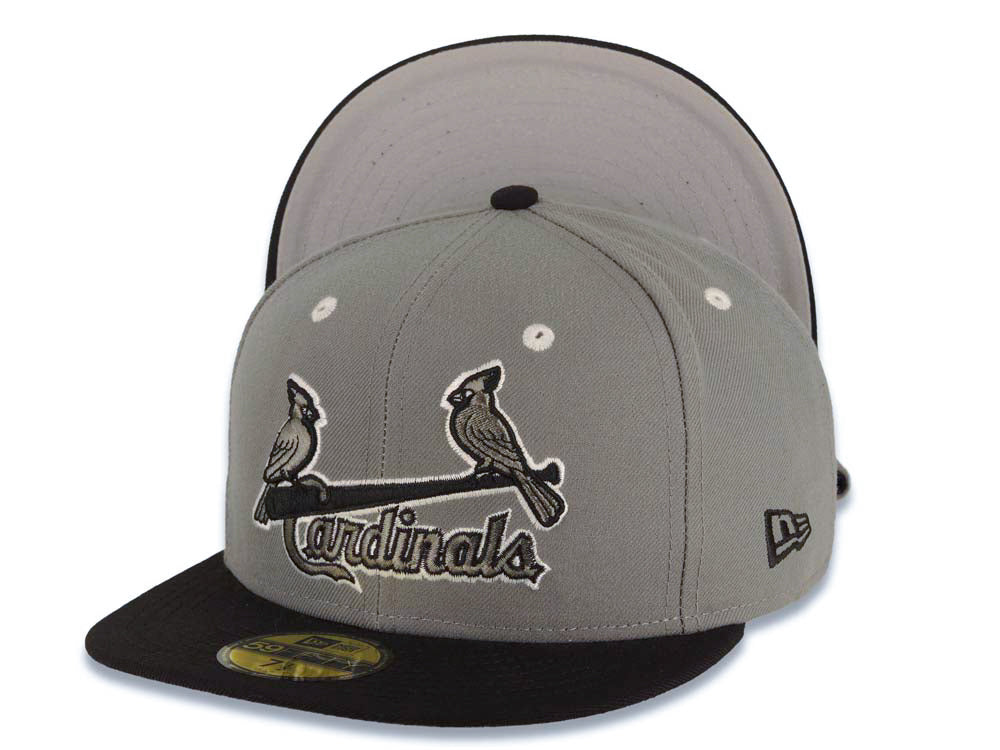 St. Louis Cardinals New Era MLB 59FIFTY 5950 Fitted 2 Birds Cap Hat Gray Crown Black Visor Gray/Black Logo