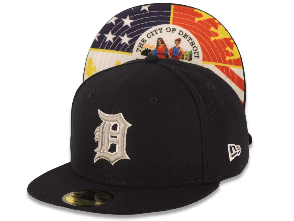 Detroit Tigers New Era MLB 59FIFTY 5950 Fitted Cap Hat Navy Blue Crown/Visor Gray/White Logo City Factor