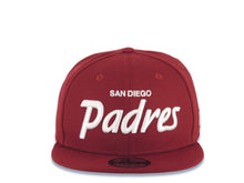 Load image into Gallery viewer, San Diego Padres New Era MLB 9FIFTY 950 Snapback Cap Hat Cardinal Crown/Visor White Text/Script Logo Gray UV
