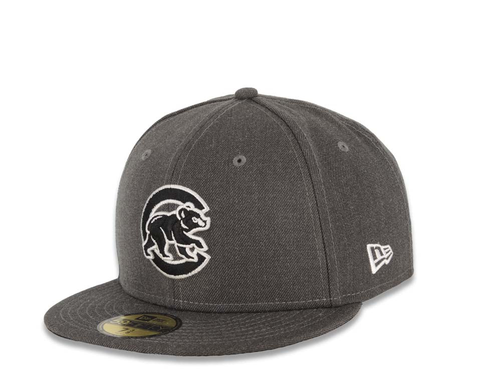 Chicago Cubs New Era MLB 59FIFTY 5950 Fitted Heather Cap Hat Gray Crown/Visor Black/White Logo