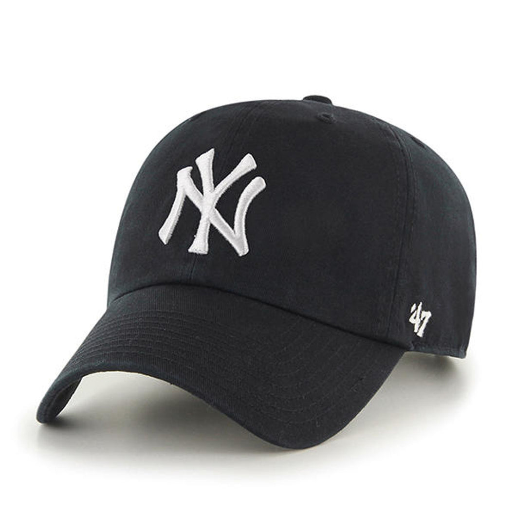 New York Yankees '47 Brand MLB Clean Up Adjustable Cap Hat Black Crown/Visor White Logo