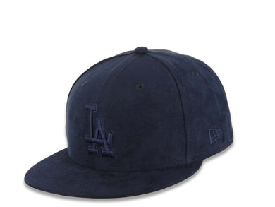 Los Angeles Dodgers New Era MLB 59FIFTY 5950 Fitted Cap Hat Navy Blue Suede Crown/Visor Navy Blue Logo (Spring Suede)