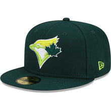 Load image into Gallery viewer, Toronto Blue Jays New Era MLB 59FIFTY 5950 Fitted Cap Hat Dark Green Crown/Visor Light Green/White Logo 40th Anniversary Side Patch 
