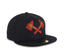 Load image into Gallery viewer, Atlanta Braves New Era MLB 59FIFTY 5950 Fitted Cap Hat 1871 Navy Blue Crown/Visor Red/Yellow Axe Logo
