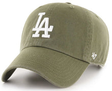 Load image into Gallery viewer, Los Angeles Dodgers &#39;47 Brand MLB Clean Up Adjustable Cap Hat Olive Green Crown/Visor White Logo
