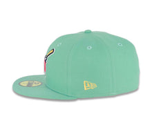 Load image into Gallery viewer, (City Connect Colors) San Diego Padres New Era MLB 59FIFTY 5950 Fitted Cap Hat Light Teal Crown/Visor Magenta/Yellow Swinging Friar Logo Stadium Side Patch
