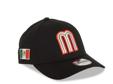 Mexico New Era WBC World Baseball Classic 9FORTY 940 Adjustable Cap Hat Black Crown/Visor Red/White/Green Logo Mexico Flag Side Patch Black UV