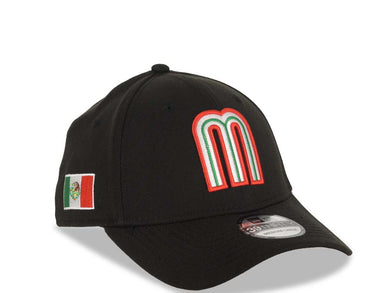 Mexico New Era WBC World Baseball Classic 39THIRTY 3930 Flexfit Cap Hat Black Crown/Visor Team Color Logo Mexico Flag Side Patch