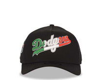 Load image into Gallery viewer, Los Angeles Dodgers New Era MLB 9FORTY 940 Adjustable A-Frame Cap Hat Black Crown/Visor Green/Whit/Red Script Logo 100th Anniversary Side Patch
