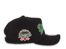 Load image into Gallery viewer, Los Angeles Dodgers New Era MLB 9FORTY 940 Adjustable A-Frame Cap Hat Black Crown/Visor Green/Whit/Red Script Logo 100th Anniversary Side Patch
