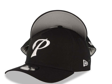 San Diego Padres New Era MLB 9FORTY 940 Adjustable A-Frame Cap Hat Black Crown/Visor White Script P Logo Gray UV