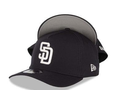 San Diego Padres New Era MLB 9FORTY 940 Adjustable A-Frame Cap Hat Dark Navy Blue Crown/Visor White Logo Gray UV