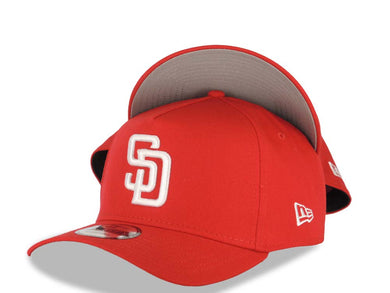 San Diego Padres New Era MLB 9FORTY 940 Adjustable A-Frame Cap Hat Red Crown/Visor White Logo Gray UV