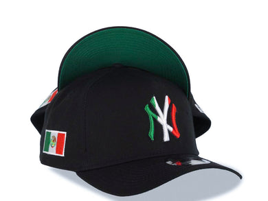 New York Yankees New Era MLB 9FORTY 940 Adjustable A-Frame Cap Hat Black Crown/Visor Green/White/Red Logo Mexico Flag Side Patch Green UV