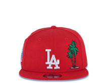 Load image into Gallery viewer, Los Angeles Dodgers New Era 59FIFTY 5950 Fitted Cap Hat Red Crown/Visor White With Palm Trees Logo 60th Anniversary Side Patch Gray UV
