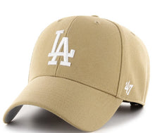 Load image into Gallery viewer, Los Angeles Dodgers &#39;47 Brand MLB Clean Up Adjustable Cap Hat Light Brown Crown/Visor White Logo
