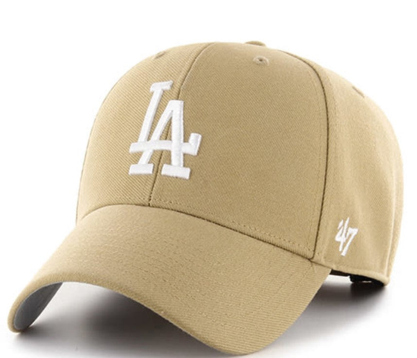 Los Angeles Dodgers '47 Brand MLB Clean Up Adjustable Cap Hat Light Brown Crown/Visor White Logo