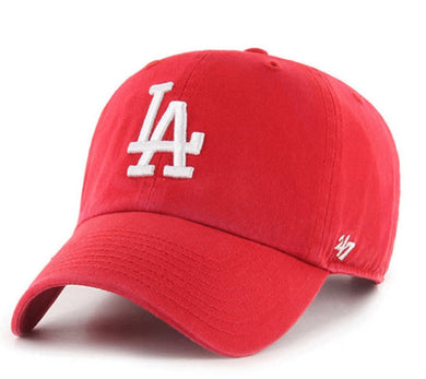 Los Angeles Dodgers '47 Brand MLB Clean Up Adjustable Cap Hat Red Crown/Visor White Logo