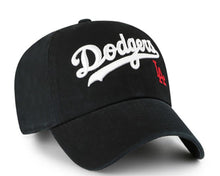 Load image into Gallery viewer, Los Angeles Dodgers &#39;47 Brand MLB Clean Up Adjustable Cap Hat Black Crown/Visor White Text/Script with Flawless Logo
