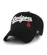 Load image into Gallery viewer, Los Angeles Dodgers &#39;47 Brand MLB Clean Up Adjustable Cap Hat Black Crown/Visor White Text/Script with Flawless Logo
