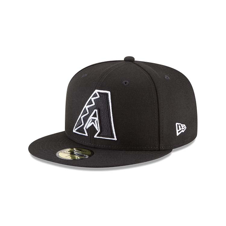 (Youth) Arizona Diamondbacks New Era MLB 59FIFTY 5950 Kid Fitted Cap Hat Black Crown/Visor Black/White Logo