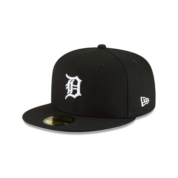 Detroit Tigers New Era MLB 59FIFTY 5950 Fitted Cap Hat Black Crown/Visor White Logo