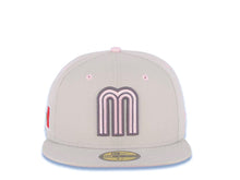 Load image into Gallery viewer, Mexico New Era WBC 59FIFTY 5950 Fitted Cap Hat Stone Crown/Visor Pink/Dark Gray Logo Mexico Flag Side Patch Pink UV
