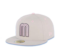 Load image into Gallery viewer, Mexico New Era WBC 59FIFTY 5950 Fitted Cap Hat Stone Crown/Visor Pink/Dark Gray Logo Mexico Flag Side Patch Pink UV
