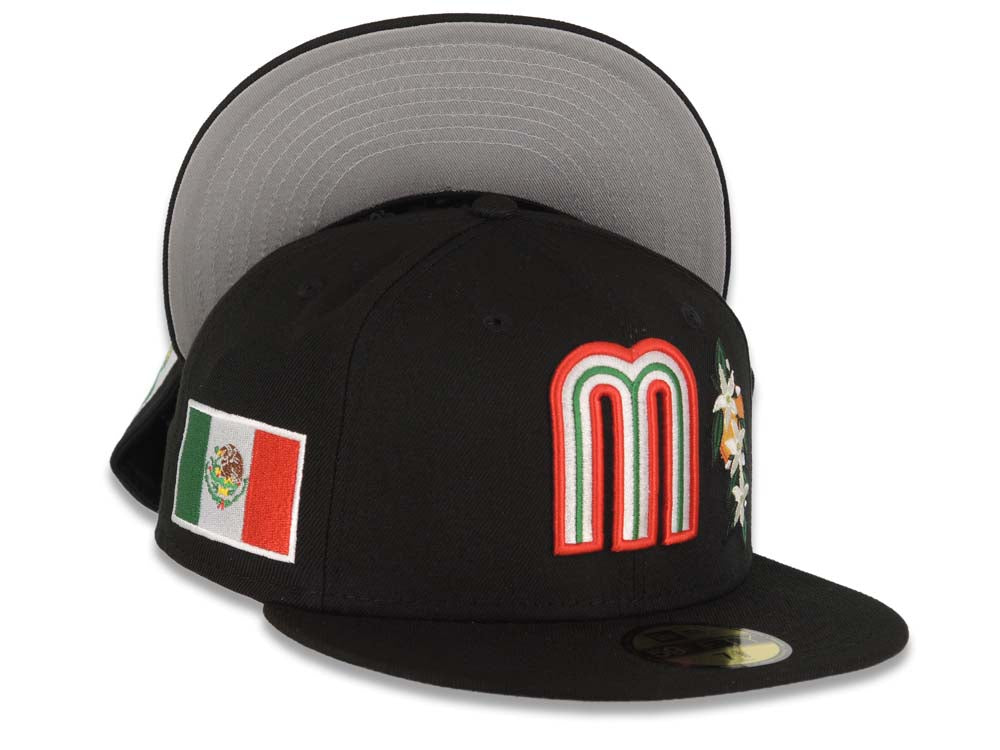 Mexico New Era WBC 59FIFTY 5950 Fitted Cap Hat Black Crown/Visor Red/W ...