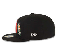 Load image into Gallery viewer, Mexico New Era WBC 59FIFTY 5950 Fitted Cap Hat Black Crown/Visor Red/White/Green Logo With Flower Mexico Flag Side Patch Gray UV
