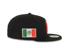 Load image into Gallery viewer, Mexico New Era WBC 59FIFTY 5950 Fitted Cap Hat Black Crown/Visor Red/White/Green Logo With Flower Mexico Flag Side Patch Gray UV
