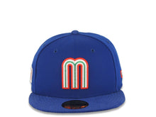 Load image into Gallery viewer, Mexico New Era WBC 59FIFTY 5950 Fitted Cap Hat Royal Blue Crown/Visor Team Color Logo Mexico Flag Side Patch Gray UV
