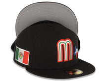 Load image into Gallery viewer, Mexico New Era WBC 59FIFTY 5950 Fitted Cap Hat Black Crown/Visor Team Color Logo With Texas State Map Mexico Flag Side Patch Gray UV
