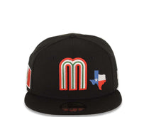 Load image into Gallery viewer, Mexico New Era WBC 59FIFTY 5950 Fitted Cap Hat Black Crown/Visor Team Color Logo With Texas State Map Mexico Flag Side Patch Gray UV
