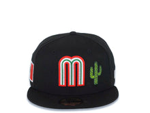 Load image into Gallery viewer, Mexico New Era WBC 59FIFTY 5950 Fitted Cap Hat Black Crown/Visor Team Color Logo with Cactus Mexico Flag Side Patch Gray UV
