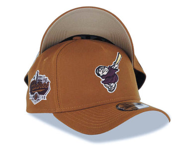 San Diego Padres New Era MLB 9FORTY 940 A-Frame Adjustable Cap Hat Brown Crown/Visor Maroon/Yellow Swinging Friar Logo Established 1969 Side Patch