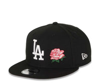 Load image into Gallery viewer, Los Angeles Dodgers New Era MLB 9FIFTY 950 Snapback Cap Hat Black Crown/Visor White Logo With Rose 60th Anniversary Side Patch Pink UV
