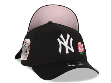 New York Yankees New Era MLB 9FORTY 940 Adjustable A-Frame Cap Hat Black Crown/Visor White Logo With Rose 2000 Subway Series Side Patch Pink UV