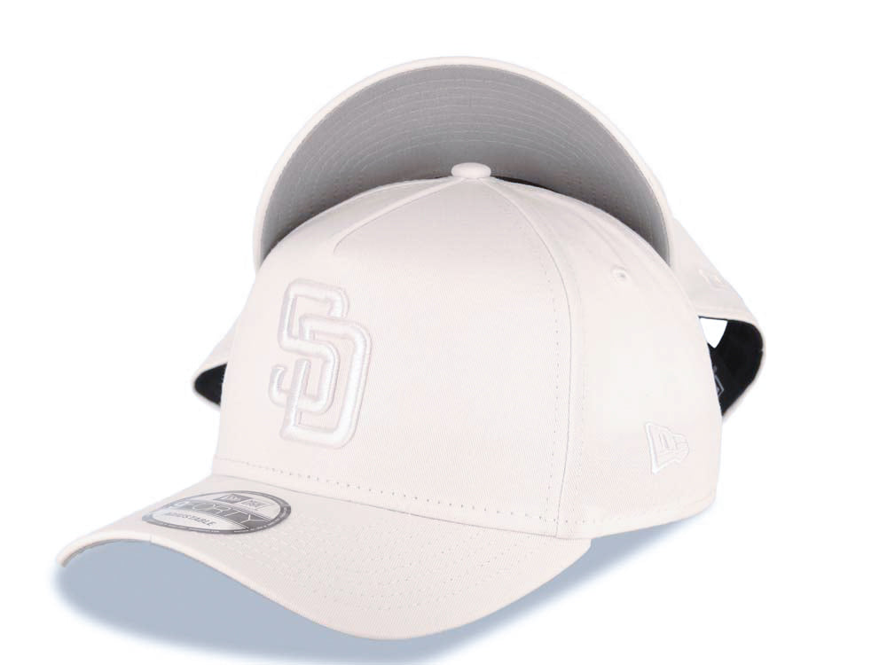 San Diego Padres New Era MLB 9FORTY 940 Adjustable A-Frame Cap Hat White Crown/Visor White Logo Gray UV