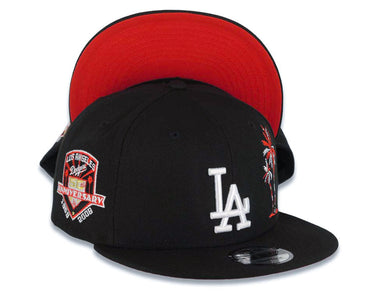 Los Angeles Dodgers New Era MLB 9FIFTY 950 Snapback Cap Hat Black Crown/Visor White Logo With Palm Tree 50th Anniversary Side Patch Red UV