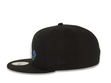 Load image into Gallery viewer, Los Angeles Dodgers New Era MLB 59FIFTY 5950 Fitted Cap Hat Black Crown/Visor White Logo With Rose 50th Anniversary Side Patch Sky Blue UV

